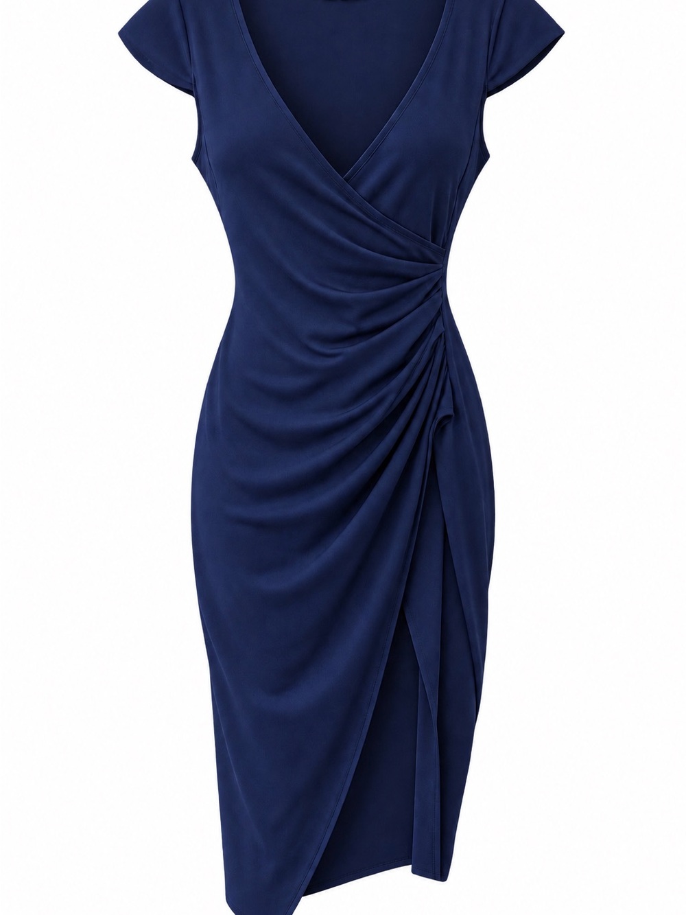 Boohoo Cobalt Blue Faux-Wrap Ruched Midi Dress